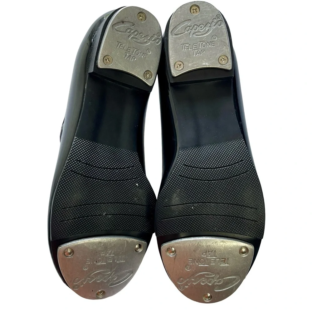 Capezio Kids Patent Leather Elastic Closure Tap Shoes Black Sz13.5